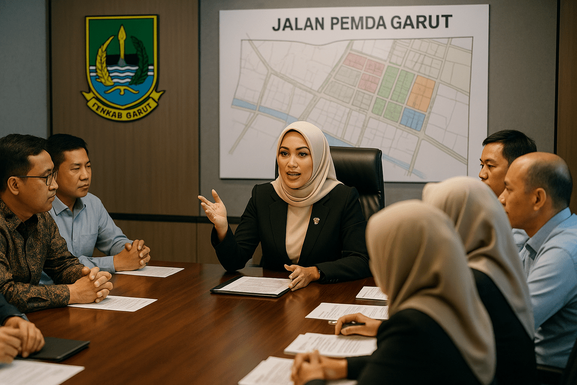alt_text: Pedagang kaki lima di Jalan Pemda Garut sedang dipindahkan ke lokasi baru yang lebih tertata.
