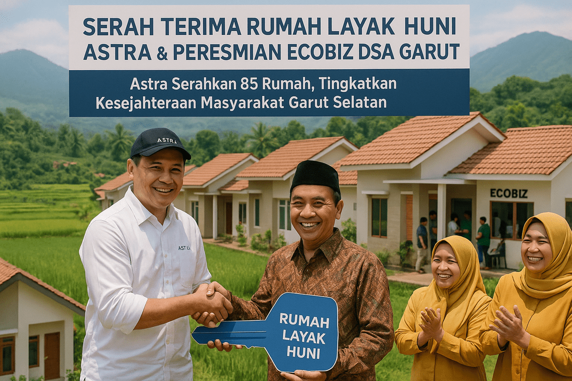 alt_text: Penyerahan rumah layak huni oleh Astra di Garut, memperlihatkan kebahagiaan penerima.