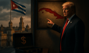 alt_text: Peta menunjukkan ancaman era Perang Dingin dari misil Kuba terhadap Amerika Serikat.