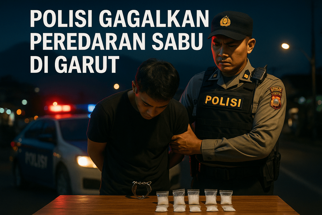 alt_text: Polisi mengungkap jaringan peredaran sabu di Garut, barang bukti dan tersangka diamankan.