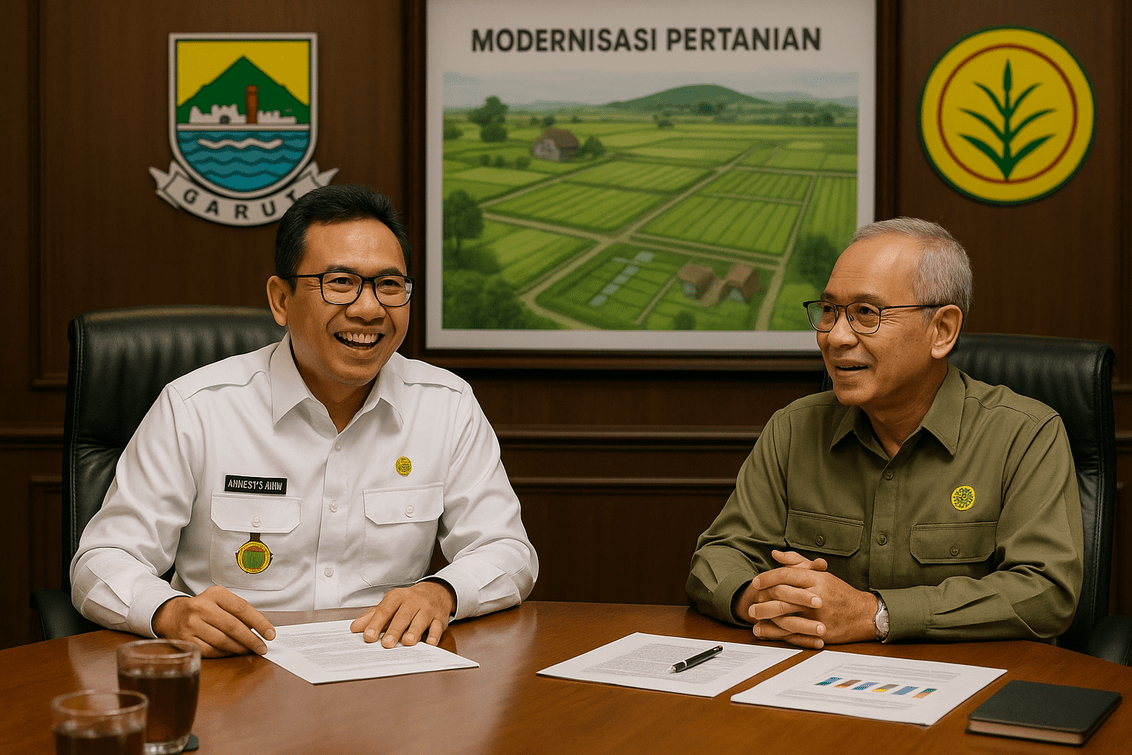 alt_text: Bupati Garut dan Kementan bahas percepatan modernisasi pertanian sawah di Priangan.