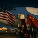 alt_text: Trump berbicara di acara diplomasi yang mencakup topik Beijing, Iran, dan ketegangan di Taiwan.