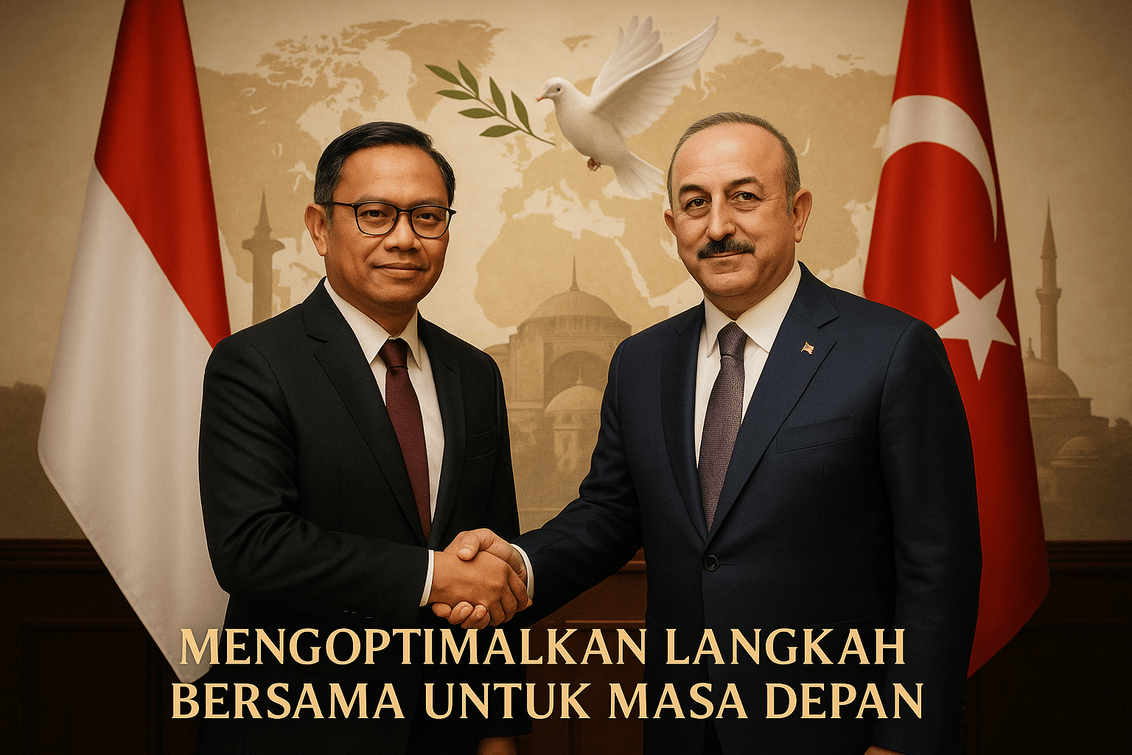 alt_text: Pertemuan diplomatik Indonesia dan Turki membahas gencatan senjata demi perdamaian Palestina.