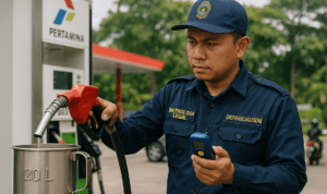 alt_text: Petugas Disperindag ESDM Garut memeriksa kejujuran takaran BBM di SPBU.