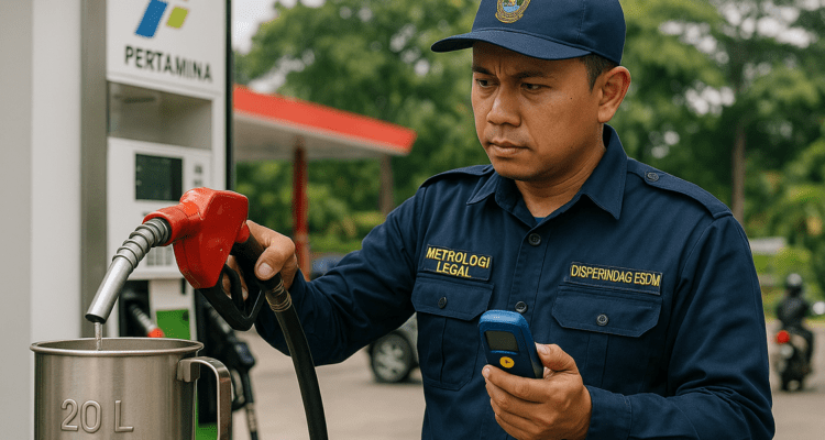 alt_text: Petugas Disperindag ESDM Garut memeriksa kejujuran takaran BBM di SPBU.