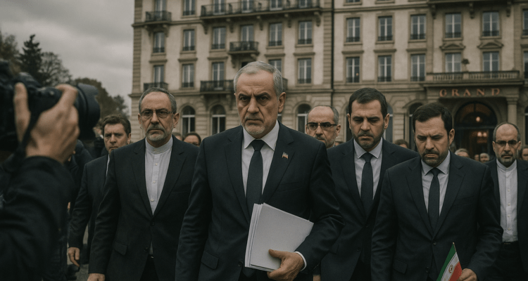 alt_text: Negosiator Iran-AS di Swiss tampak tegang; diplomasi terancam gagal.