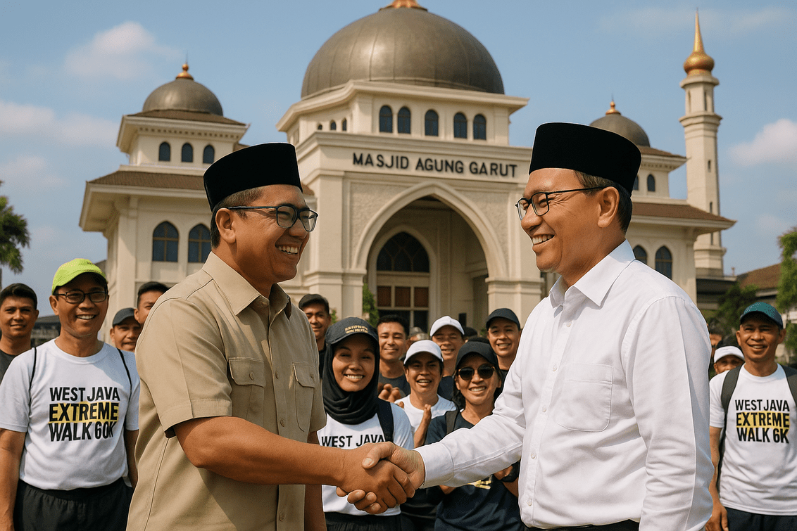 alt_text: Komunitas berjalan kaki 60 km dari Garut ke Sumedang untuk memperkuat persaudaraan.