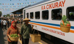 KA Cikuray, Jalur Ekspres Baru Produk Lokal Garut alt_text: KA Cikuray, jalur ekspres baru dari Garut, meluncur cepat dengan latar pemandangan indah.
