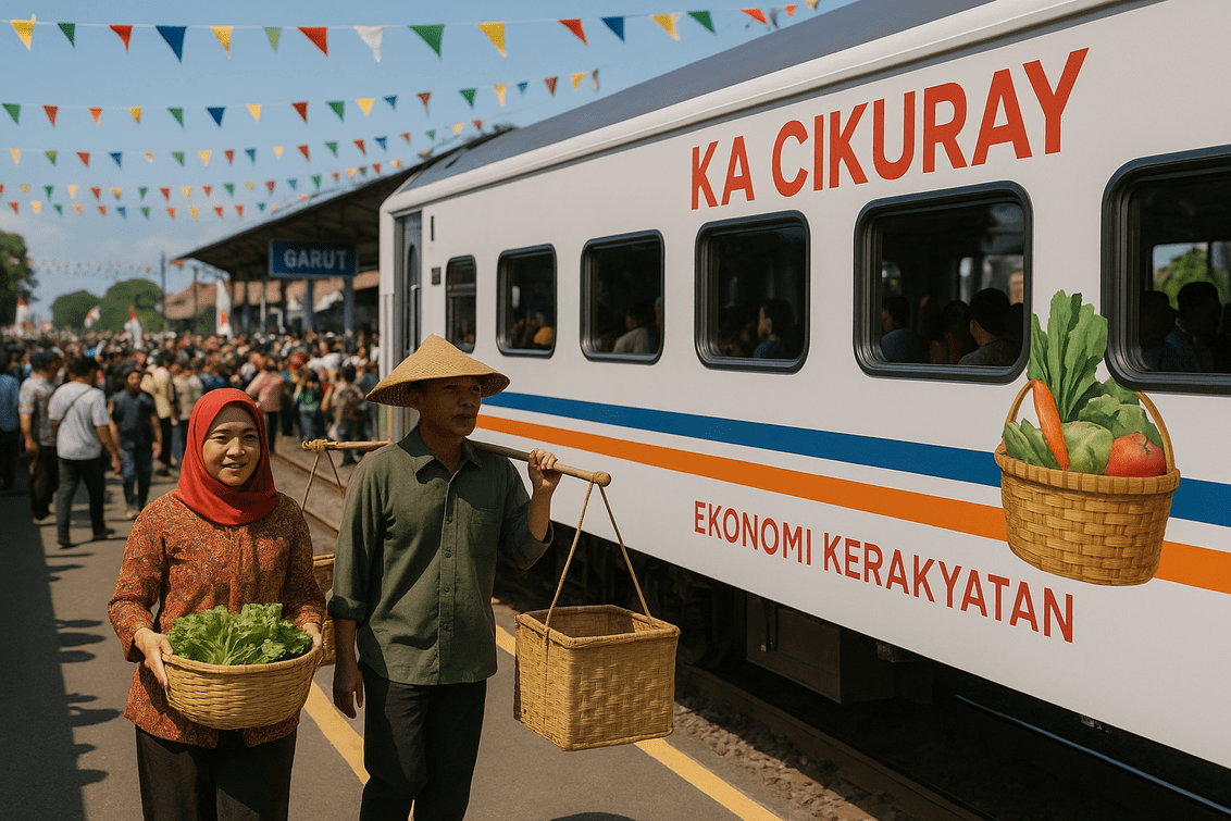 KA Cikuray, Jalur Ekspres Baru Produk Lokal Garut alt_text: KA Cikuray, jalur ekspres baru dari Garut, meluncur cepat dengan latar pemandangan indah.