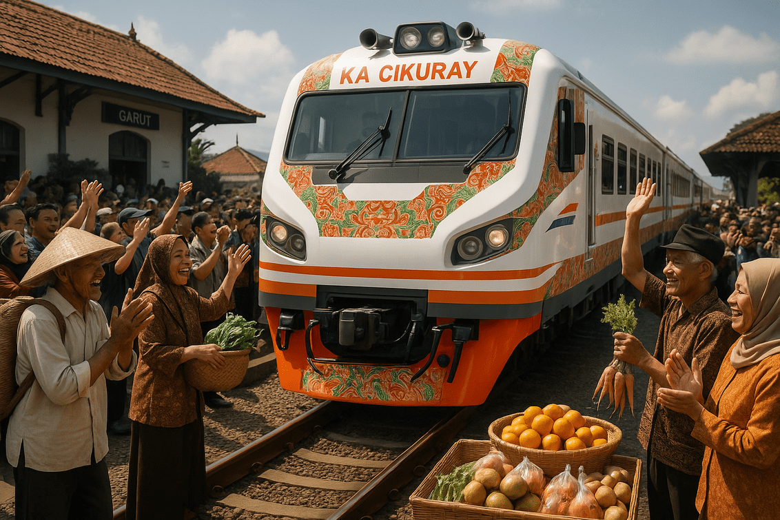 alt_text: KA Cikuray, kereta baru memudahkan petani Garut mengangkut hasil panen ke kota.