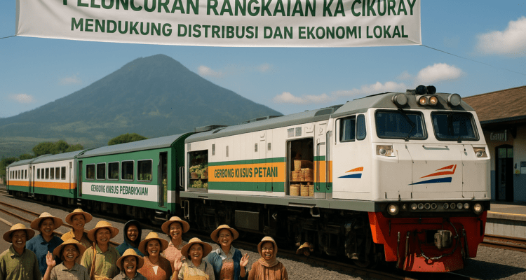 alt_text: KA Cikuray bergerak di jalur baru yang menghubungkan Stasiun Garut dengan Pasar Garut.
