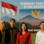alt_text: Poster "Pancasila Kompas Moral Generasi Muda Garut" dengan elemen budaya dan simbol Pancasila.