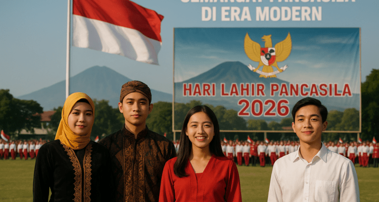 alt_text: Poster "Pancasila Kompas Moral Generasi Muda Garut" dengan elemen budaya dan simbol Pancasila.