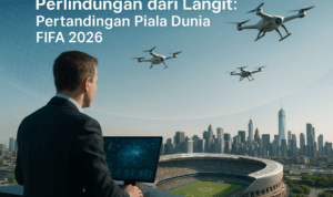 alt_text: Sistem pelindungan anti-drone melindungi stadion selama Piala Dunia di AS.