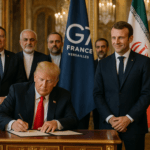 alt_text: Perwakilan Amerika dan Iran menandatangani perjanjian damai di era pemerintahan Trump.