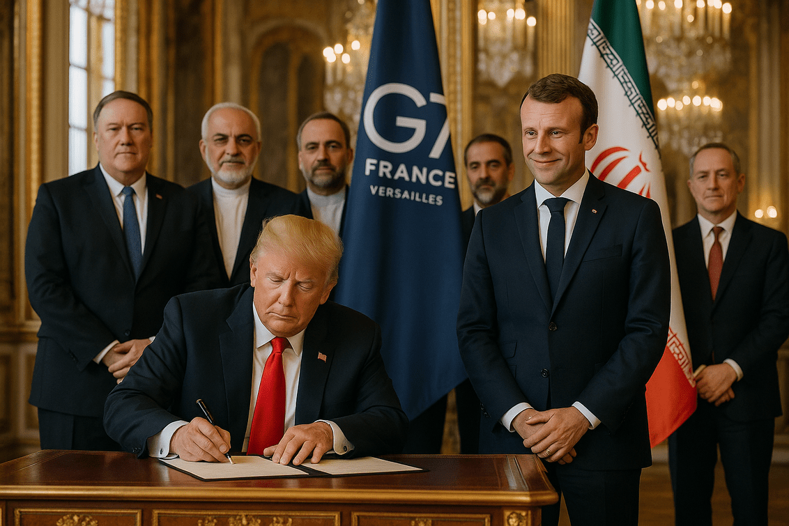 alt_text: Perwakilan Amerika dan Iran menandatangani perjanjian damai di era pemerintahan Trump.