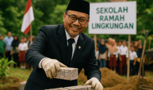 alt_text: Sekolah di Garut dengan bangunan dari bata plastik, ramah lingkungan dan inovatif.