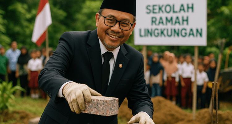 alt_text: Sekolah di Garut dengan bangunan dari bata plastik, ramah lingkungan dan inovatif.