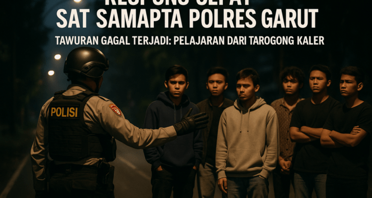 "Pelajar menepi saat polisi tiba; tawuran di Tarogong Kaler berhasil dicegah."