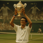 alt_text: Arthur Ashe memenangkan Wimbledon, menggambarkan "Revolusi Sunyi" dalam tenis.