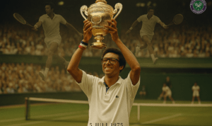 alt_text: Arthur Ashe memenangkan Wimbledon, menggambarkan "Revolusi Sunyi" dalam tenis.