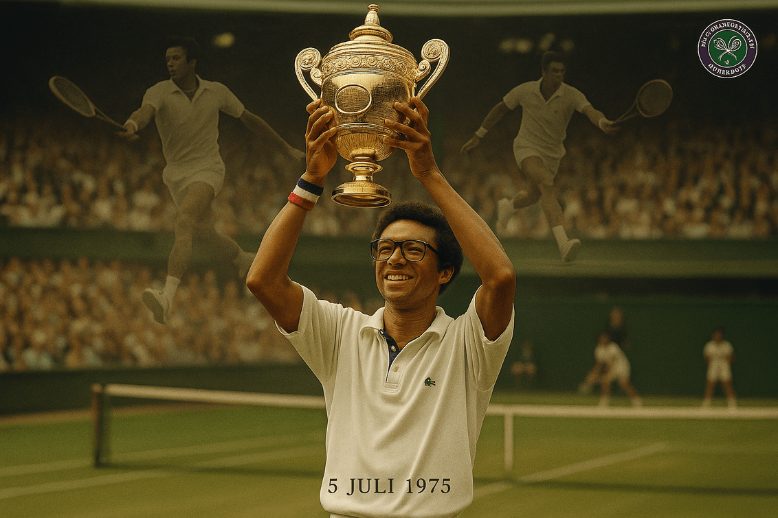 alt_text: Arthur Ashe memenangkan Wimbledon, menggambarkan "Revolusi Sunyi" dalam tenis.
