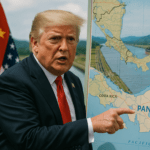 alt_text: Kapal-kapal mengantri di Terusan Panama, simbol tarik ulur kuasa ekonomi dan geopolitik global.
