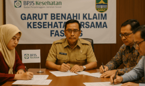 alt_text: Diskusi Garut untuk peningkatan klaim kesehatan dengan fasilitas kesehatan setempat.