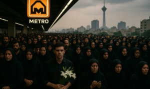 Gelombang Manusia di Teheran: Metro, Duka, dan Ali Khamenei alt_text: Kerumunan di metro Teheran berkabung, foto Ali Khamenei menghiasi dinding.
