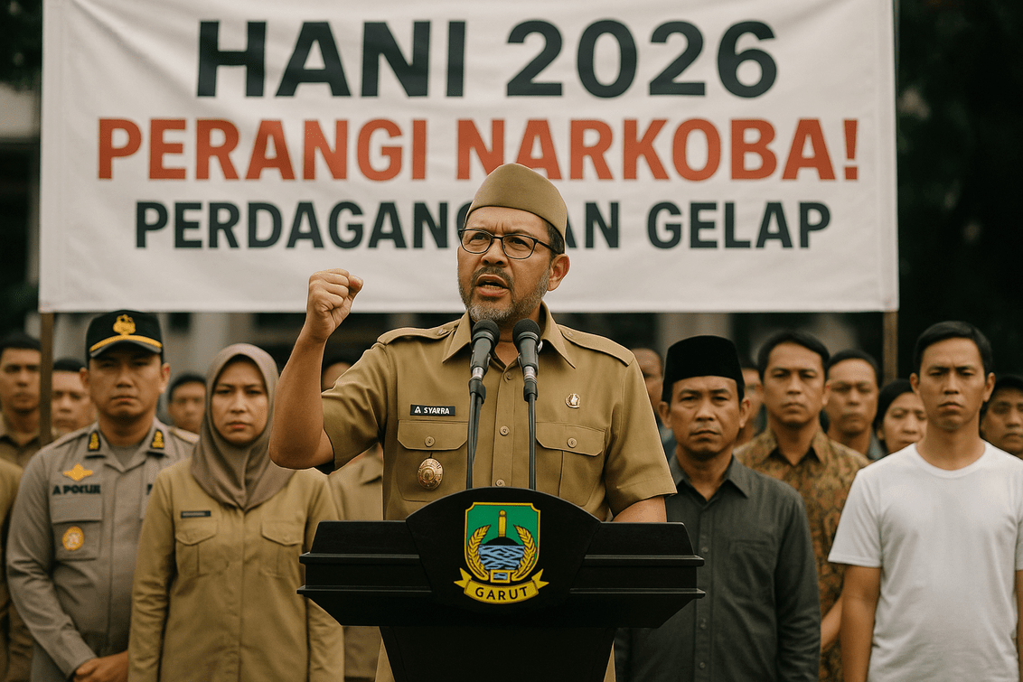 alt_text: Poster HANI 2026 Garut mengajak perang total melawan narkoba.