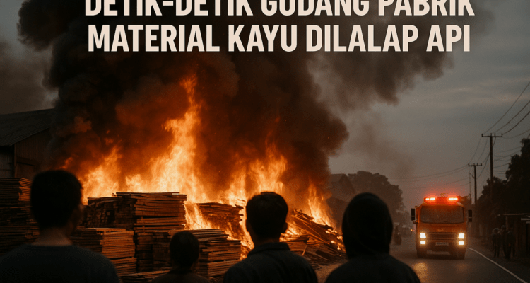 Gudang kayu di Garut terbakar, api besar dan asap hitam mengepul ke langit.