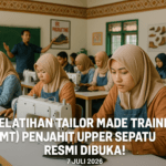 alt_text: Pelatihan penjahit upper sepatu di Garut, pengembangan keterampilan SDM lokal.