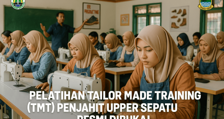alt_text: Pelatihan penjahit upper sepatu di Garut, pengembangan keterampilan SDM lokal.