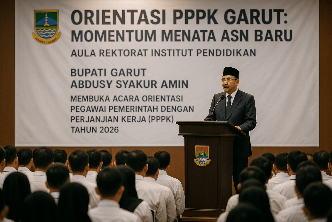 alt_text: Peserta orientasi PPPK Garut fokus memperhatikan pembicara di ruangan pelatihan ASN baru.