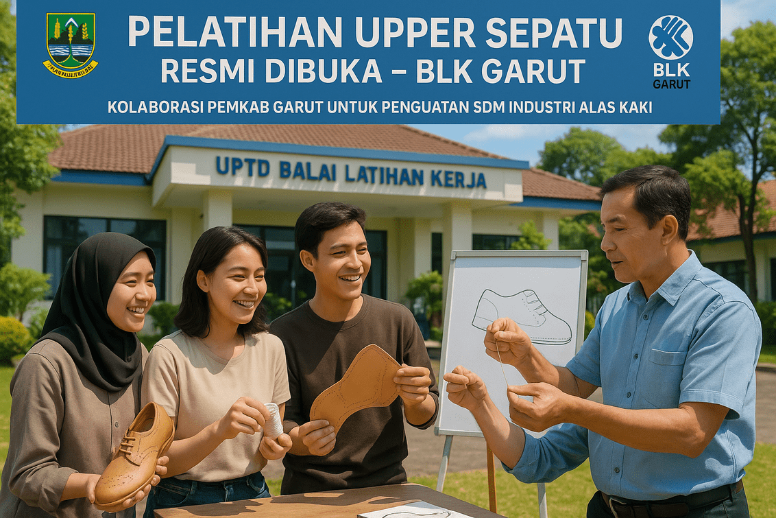 "alt_text": Pelatihan penjahit sepatu di Garut meningkatkan keterampilan dan peluang kerja industri lokal.