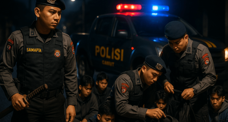 alt_text: Remaja di Garut diamankan Polres karena membawa samurai saat dini hari.