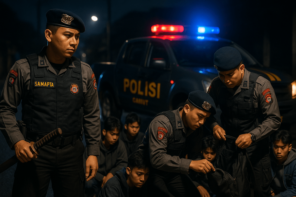 alt_text: Remaja di Garut diamankan Polres karena membawa samurai saat dini hari.