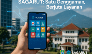 alt_text: Poster SAGARUT: Super App Garut untuk mengintegrasikan berbagai layanan publik di Garut.