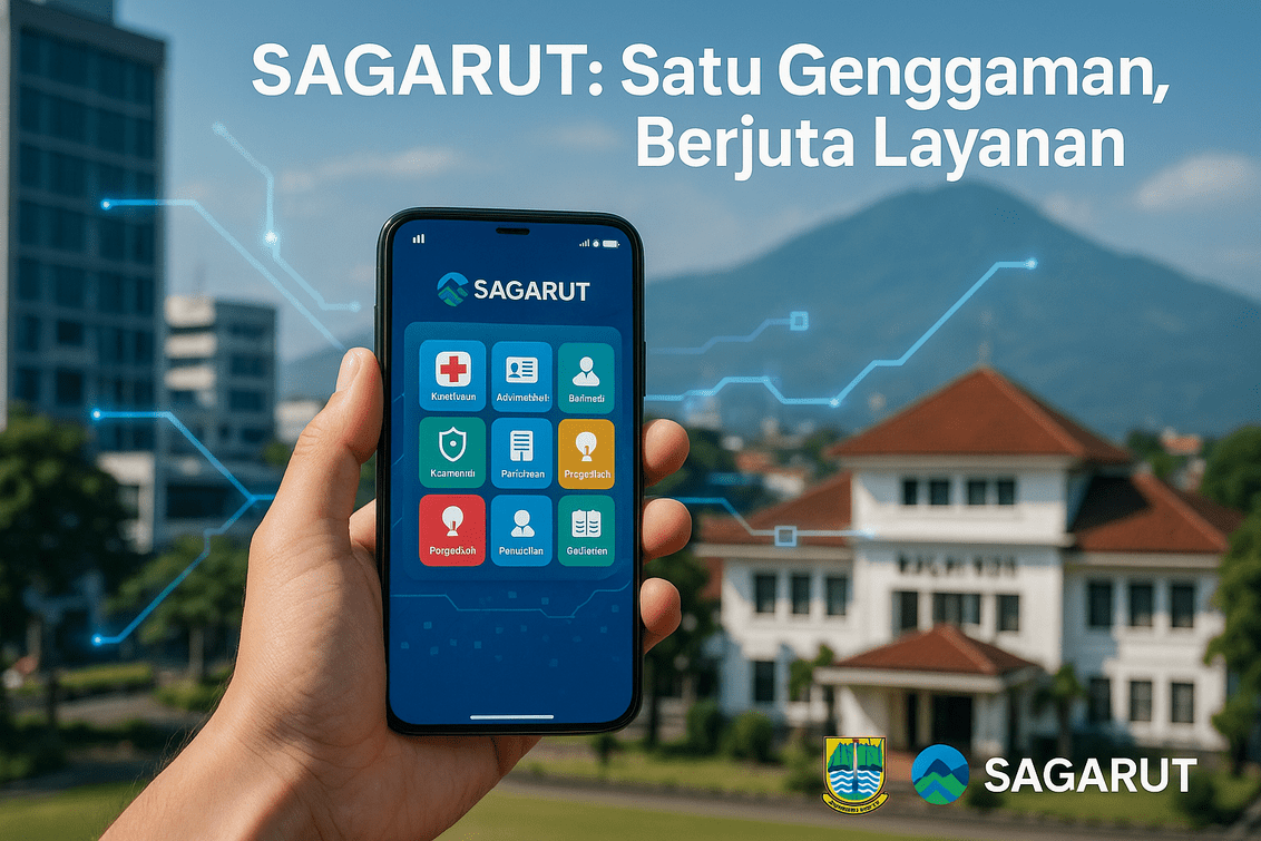 alt_text: Poster SAGARUT: Super App Garut untuk mengintegrasikan berbagai layanan publik di Garut.