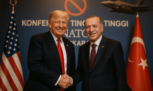 "alt_text": "Trump dan Erdogan dalam diskusi, membentuk dinamika baru geopolitik dunia."