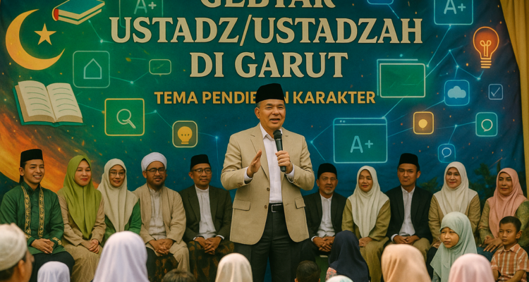 Gebyar Ustadz/Ustadzah di Garut dengan pertunjukan Lompatan Karakter meriah dan edukatif.
