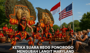 Reog tampil megah di langit Maryland, memukau penonton dengan suara dan tariannya yang menawan.