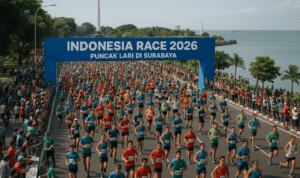 Lomba lari Indonesia Race 2026 di Surabaya, ajang puncak para pelari nasional dan internasional.