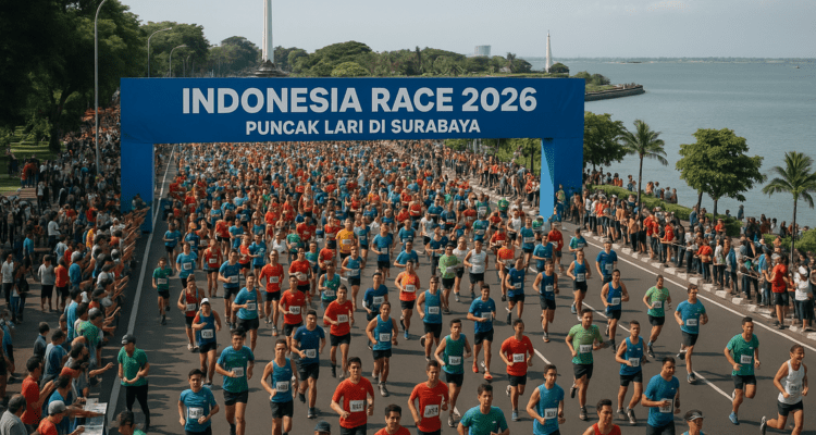 Lomba lari Indonesia Race 2026 di Surabaya, ajang puncak para pelari nasional dan internasional.