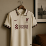 Jersey tandang Liverpool terbaru, desain klasik dengan sentuhan modern yang elegan.