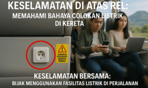 "Waspada! Jangan colok sembarangan di gerbong kereta demi keselamatan bersama."