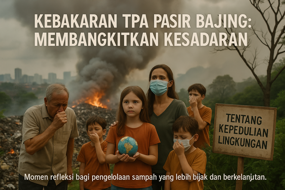 Asap tebal membubung dari TPA Pasir Bajing, Garut akibat kebakaran hebat.
