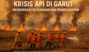 Kebakaran Lahan Rancabango—api menjalar di dekat rumah, mengancam permukiman sekitarnya.