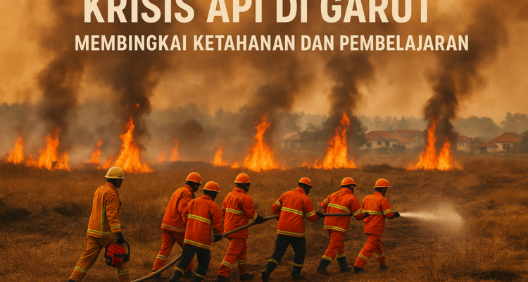 Kebakaran Lahan Rancabango—api menjalar di dekat rumah, mengancam permukiman sekitarnya.