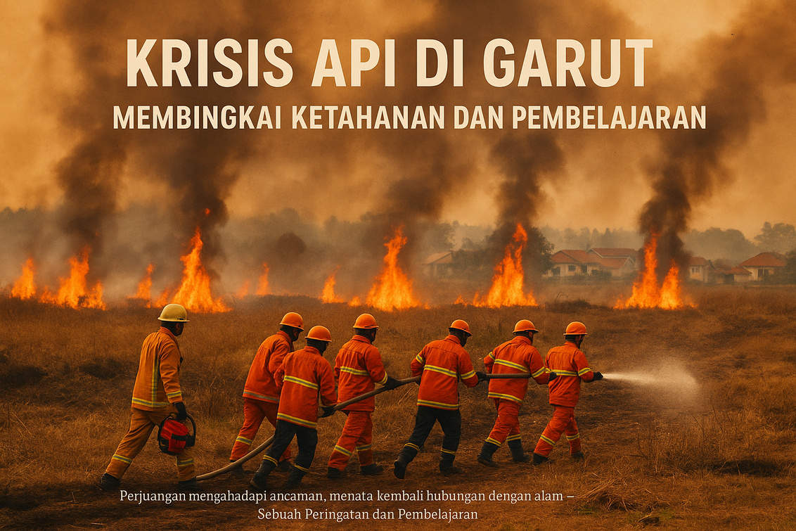 Kebakaran Lahan Rancabango—api menjalar di dekat rumah, mengancam permukiman sekitarnya.